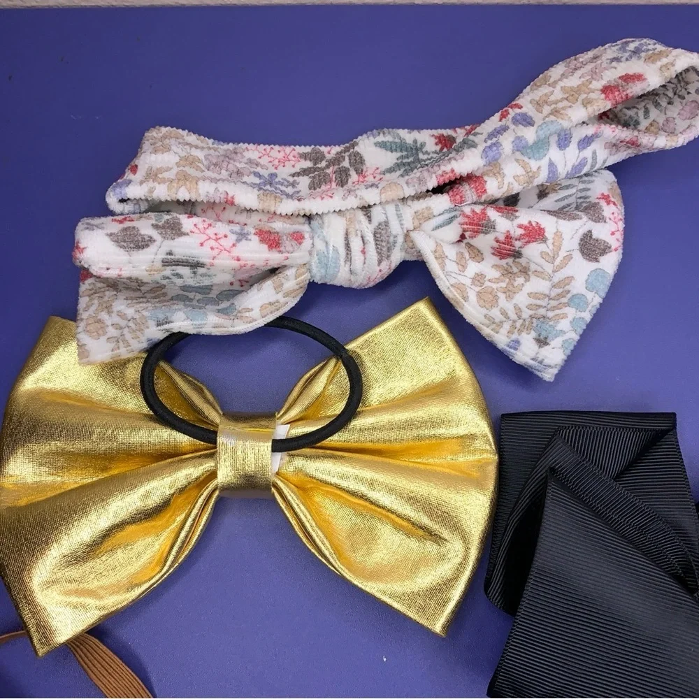 Lot Of 4 Hair Accessories Bows Headbands Gold Colorful Floral Faux Leather
